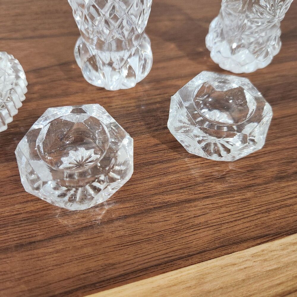 Vintage Lot of 5 Mixed Cut Crystal Glass Open Salt Cellars Vases Trinkets Mini - Picture 3 of 9